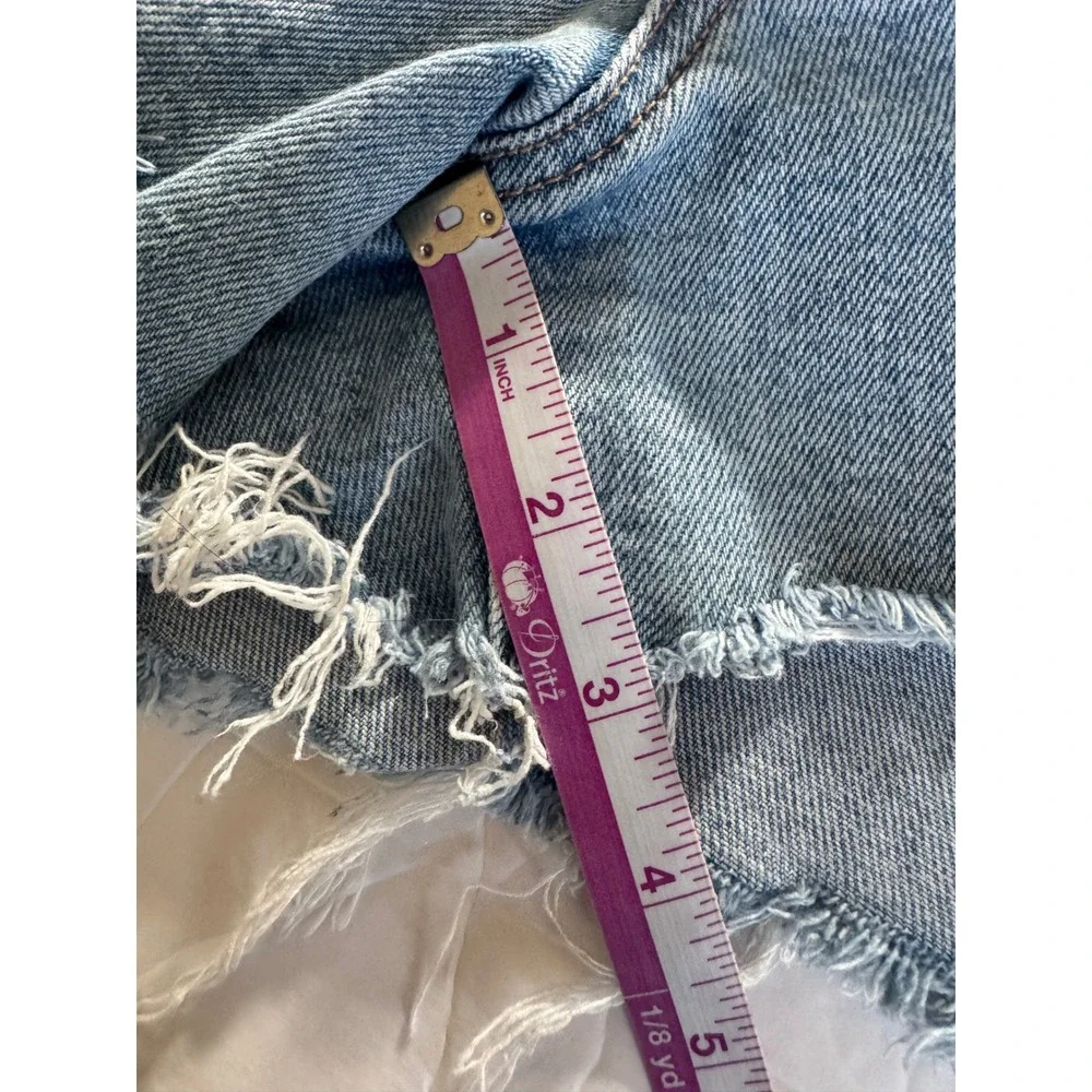 American Eagle Denim Shorts Womens 4 Light Blue High Rise Frayed Hem Stretch